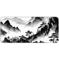 Japanese minimalist mountain desk pad ink wash style.