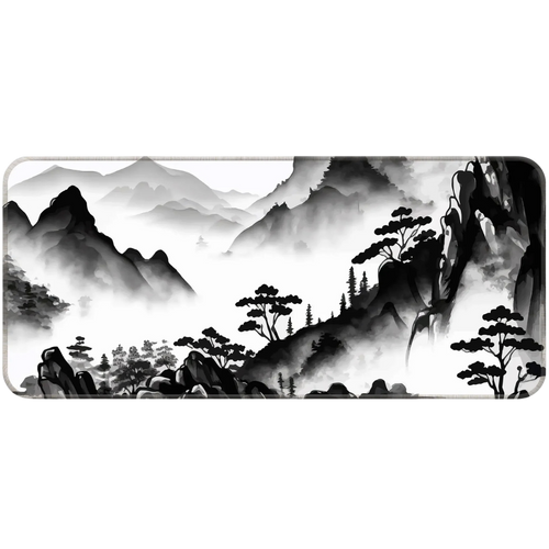 Japanese minimalist mountain desk pad ink wash style.